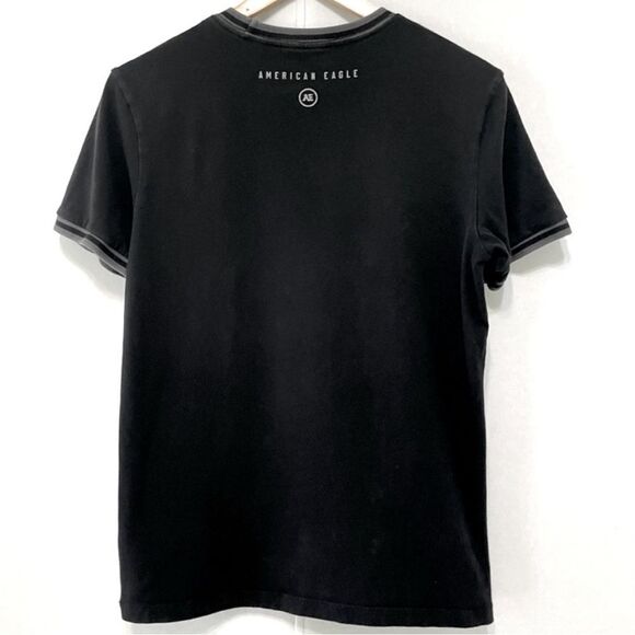 American Eagle Men’s S Standard Fit Solid Black Cotton Stripes On Cuffs Crewneck - Picture 2 of 7